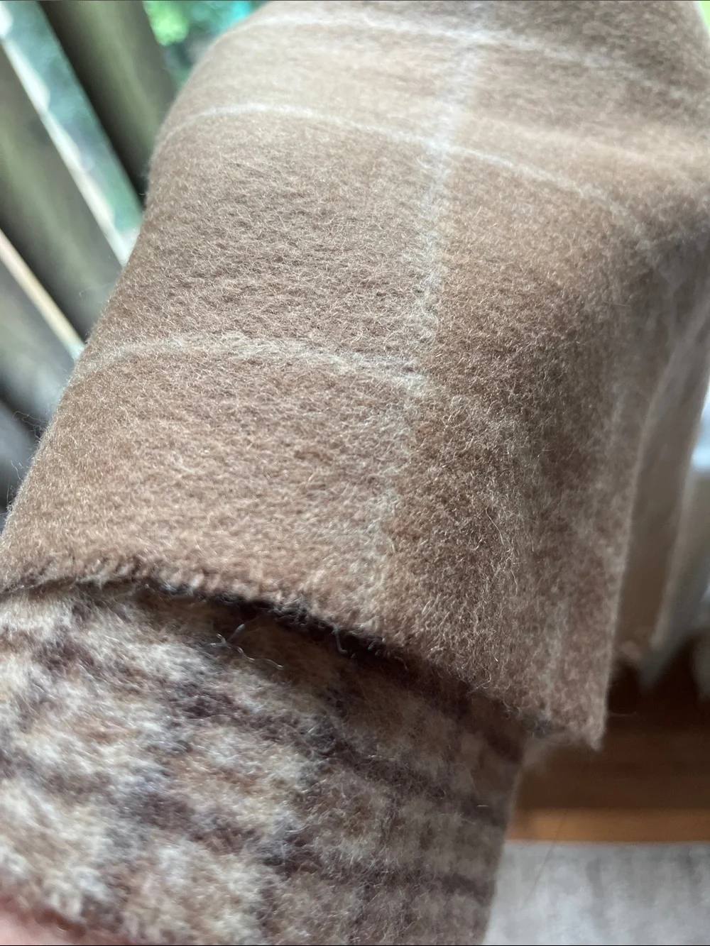 Polo by Ralph Lauren Tan and Brown Plaid Wool Scarf with Fringe
